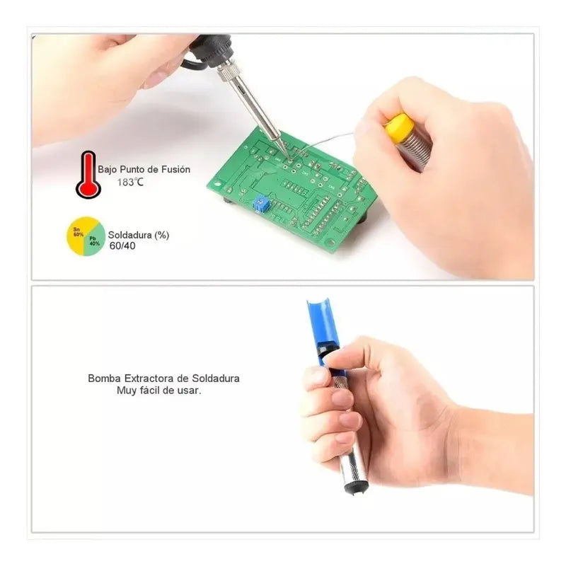 Kit Soldador De Estaño Eléctrico 60w Tipo Lápiz Temperatura Ajustable Genérica
