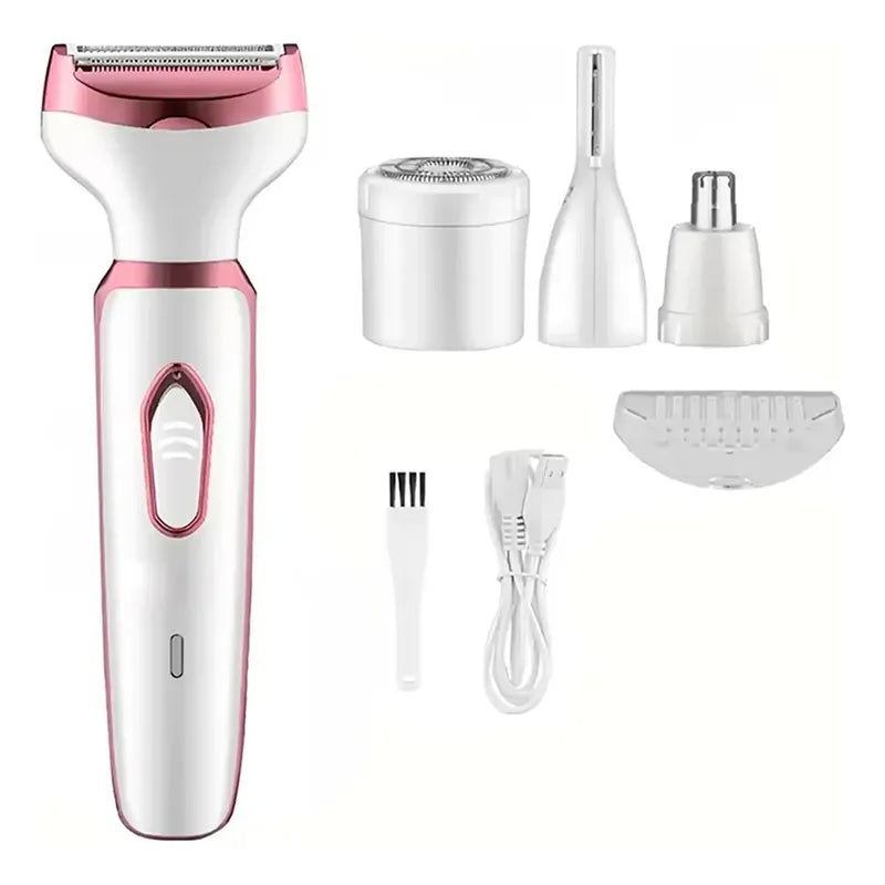 Depiladora Electrica Mujer, 4 En 1 Rasuradora Mujer Portátil Sin Dolor, Afeitadora Femenina Usb Recargable, Impermeable Ipx7, Apto Para Bikini, Axilas, Brazos Y Facial Blanco