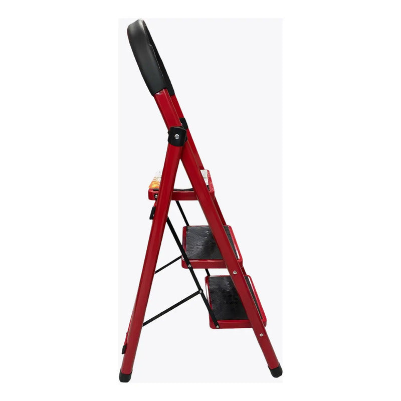 Escalera 3 Escalones Antideslizante Plegable Aluminio Rojo