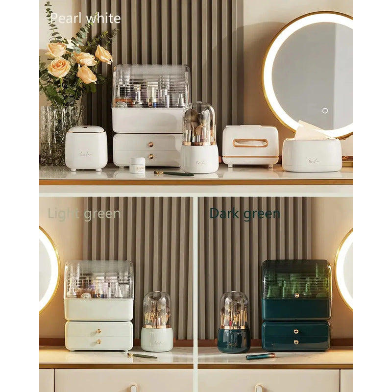 Organizador Giratorio Para Brochas De Maquillaje Con Tapa Blanco