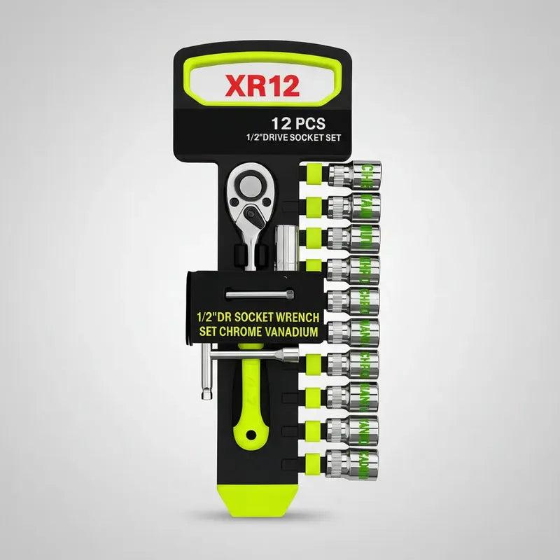Set Dados 1/2 12 Piezas Acero Cromo Vanadio Tecnopro Chicharra Xr12