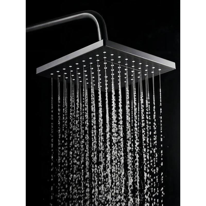 ×2 Ducha Columna Push Boton Ky20 Color Negro Mate 3 Engranajes 4 Funciones Plato De Ducha Rectangular 20x20cm