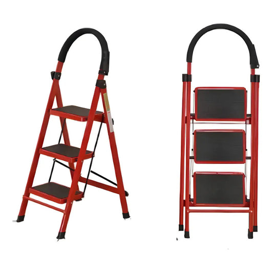 Escalera 3 Escalones Antideslizante Plegable Aluminio Rojo