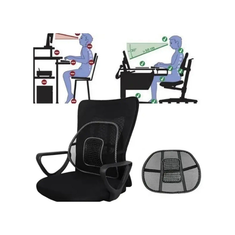 Soporte Respaldo Ergonomico Lumbar Para Auto Silla Oficina Color Negro