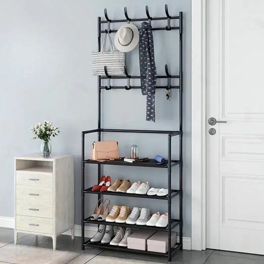 Perchero Zapatero Organizador 4 Niveles Ganchos Móviles De Acero Metálico Fasilyt Color Negro