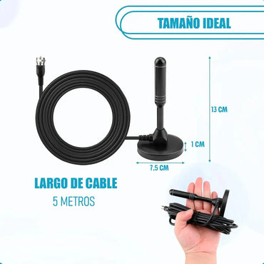 Antena Digital Para Tv De Exterior E Interior, Con Cable De 5 M Negro