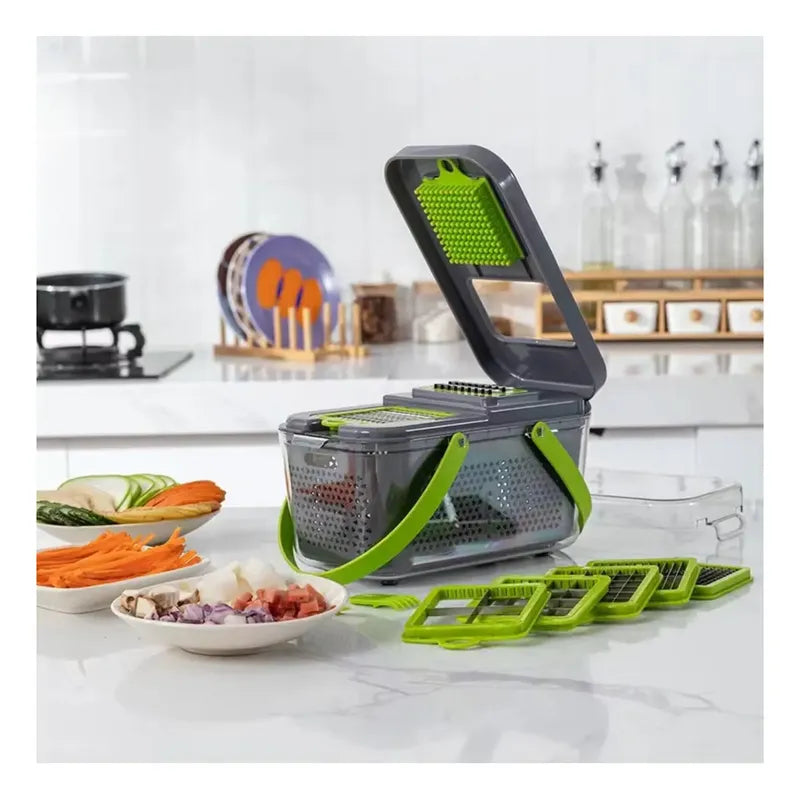 Mandolina Rallador Cortador Rápido De Verduras/frutas Con Manija 22 Pcs Multifuncion Gastromena Gris