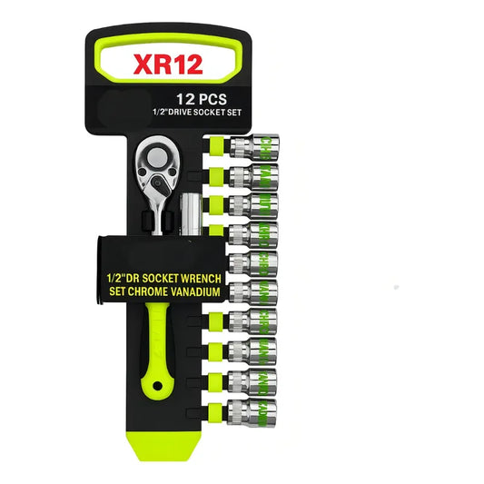 Set Dados 1/2 12 Piezas Acero Cromo Vanadio Tecnopro Chicharra Xr12