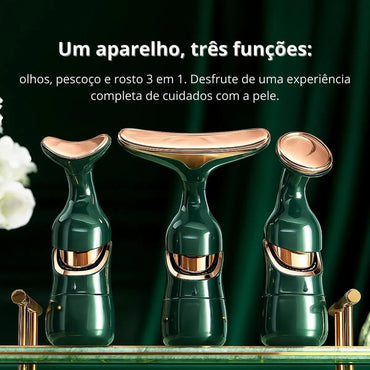 Masajeador Facial 3 En 1 Vibración Antiarrugas Recargable Verde Epsilon Verde Oscuro