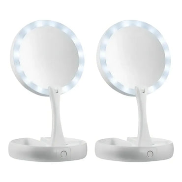 Espejo Con Luz Led Para Maquillaje Plegable + Aumento X 10 Telotenemos Espejo Redondo Circular Giratorio Para Maquillaje Blanco