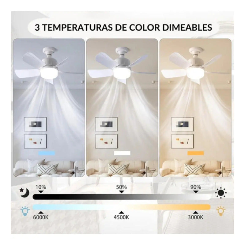 Ventilador De Techo Embassy Rosca E27 38w Led Control Remoto Blanco Plástico 4