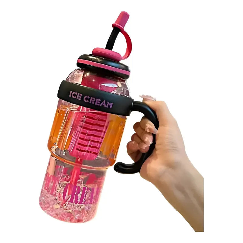 Botella Taza Vaso Ice Cream 1.3 Litros Ice Cream Con Popote Negro