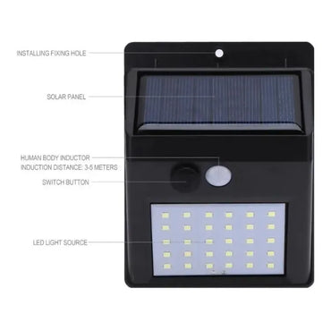 Foco Led Solar 30 Led Con Sensor Movimiento Exterior /003221 Color De La Carcasa Negro Color De La Luz Blanco Frío