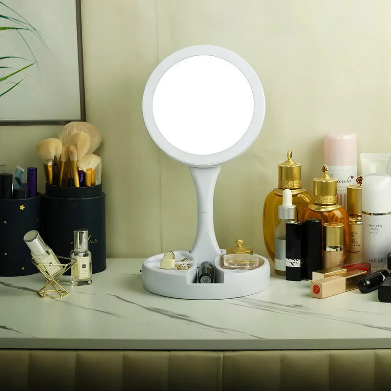 Espejo Con Luz Led Para Maquillaje Plegable + Aumento X 10 Telotenemos Espejo Redondo Circular Giratorio Para Maquillaje Blanco