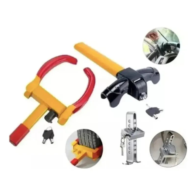 Pack Traba Rueda Auto Tranca Volante Antirrobo