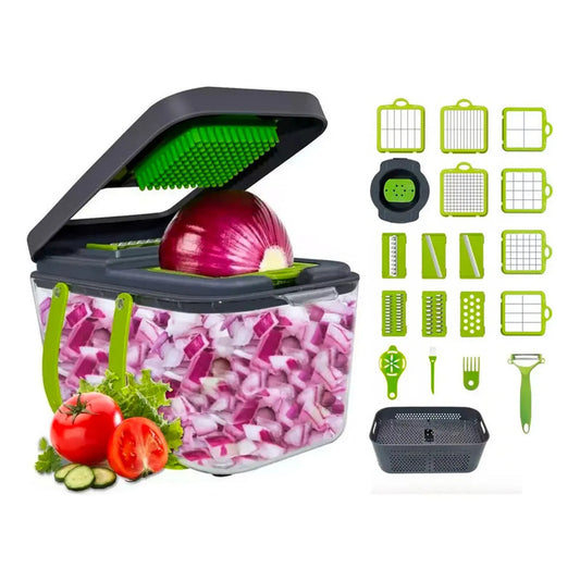 Mandolina Rallador Cortador Rápido De Verduras/frutas Con Manija 22 Pcs Multifuncion Gastromena Gris