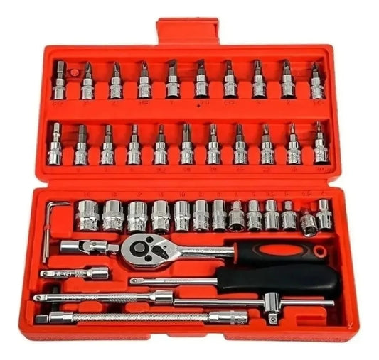 Set Caja Juego Herramienta Dados 46 Piezas Acero Carbono 1/4