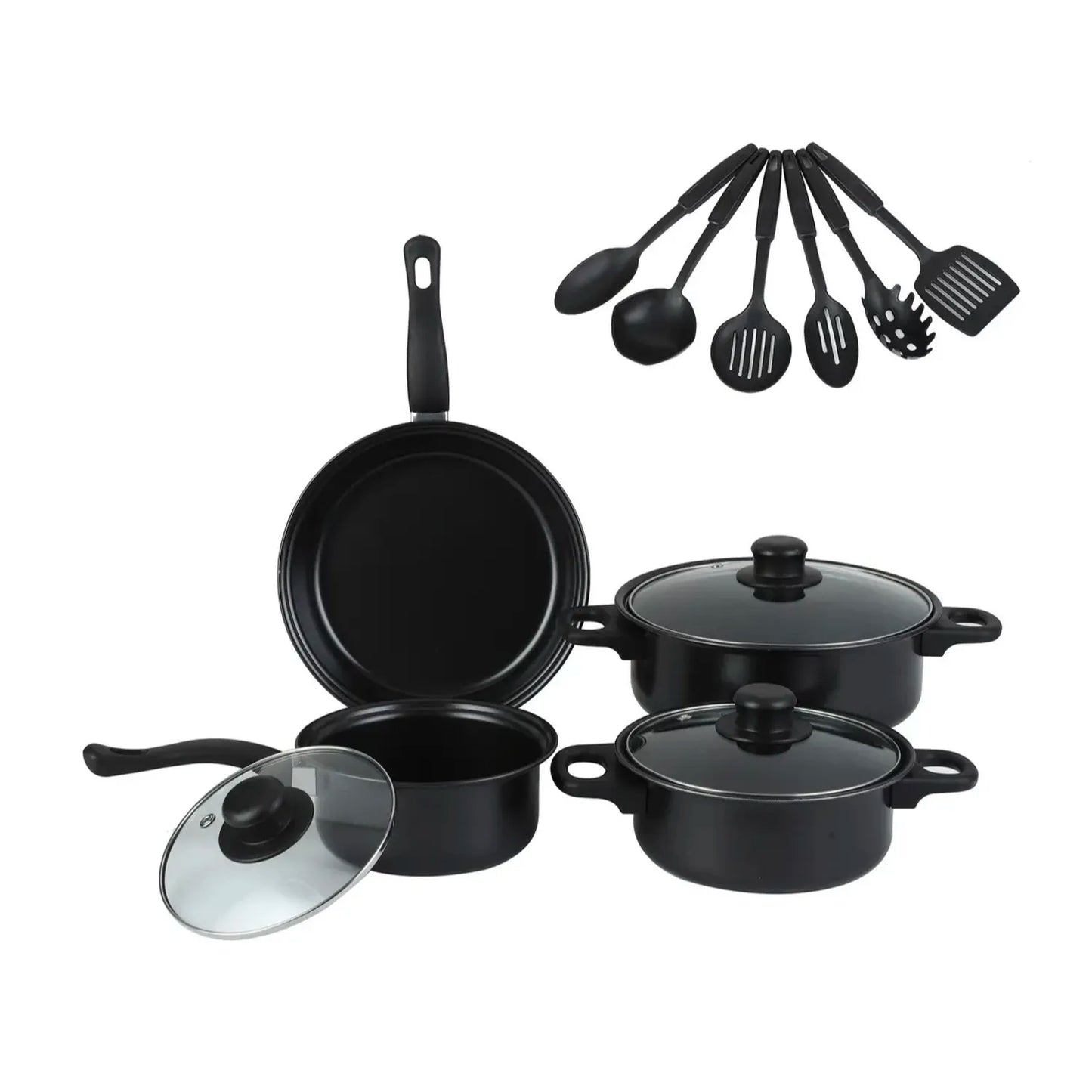 Juego De Ollas Antiadherente Mas Utensilios 13 Pcs Negro