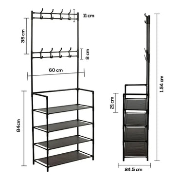 Perchero Zapatero Organizador 4 Niveles Ganchos Móviles De Acero Metálico Fasilyt Color Negro