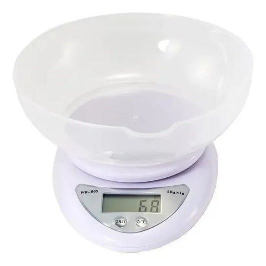 Pesa Digital Mini Gramera Recipiente Bowl Cocina 5 Kilos 1gr Capacidad Máxima 5 Kg Color Blanca Blanco