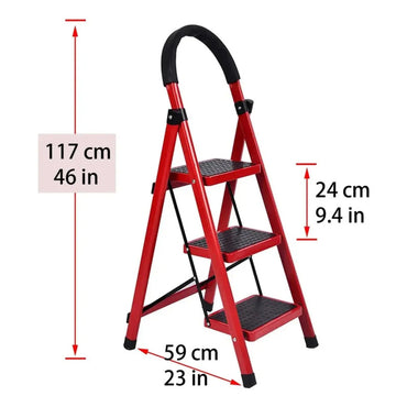 Escalera 3 Escalones Antideslizante Plegable Aluminio Rojo