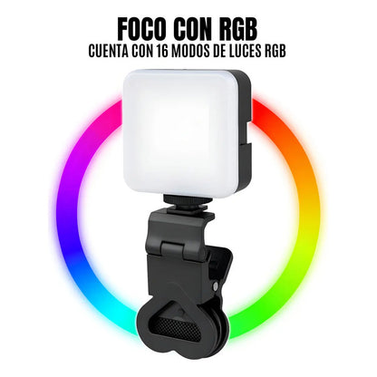 Luz Led Recargable Mushovi Qx-16 Foco Rgb Para Selfies Y Videos 1800mah Negro