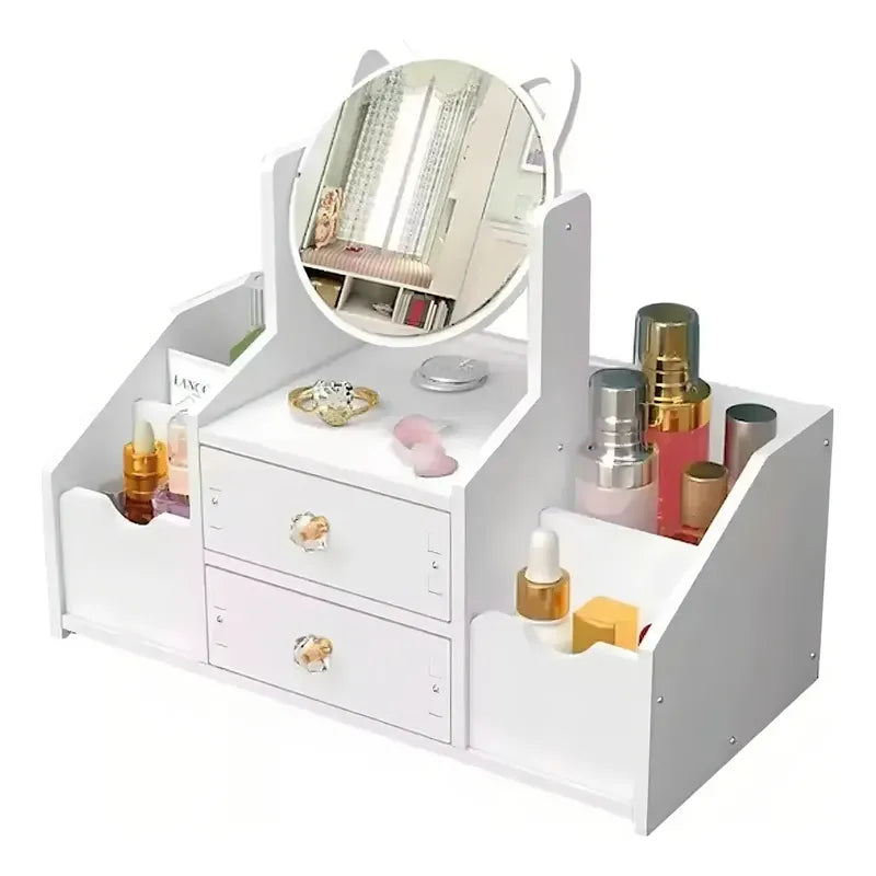 Organizador Maquillaje Espejo Con Orejas De Gato Color Blanco