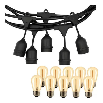 Guirnalda Led Exterior 10 Metros 10 Ampolletas Luz Amarilla Cable Negro Amarillo