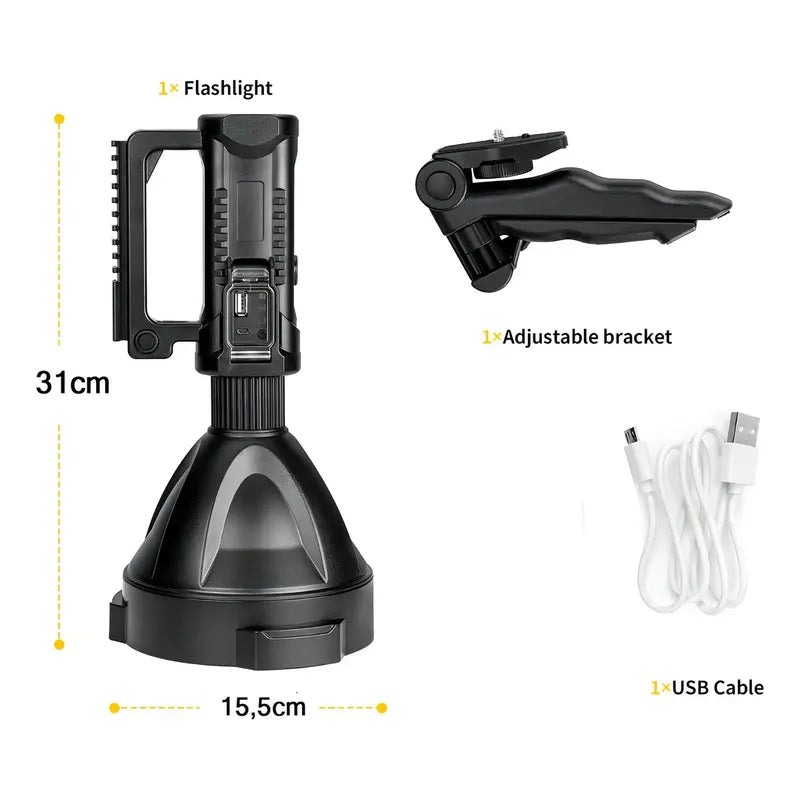 Foco Linterna Led Usb Recargable + Tripode Largo Alcance Color De La Linterna Negro Color De La Luz Frío