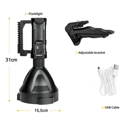 Foco Linterna Led Usb Recargable + Tripode Largo Alcance Color De La Linterna Negro Color De La Luz Frío