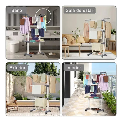 Tendedero 3 Niveles De Pie Colgador Ropa Con Rueda Vertical Portatil Color Blanco Y Azul Genérica Blanco/azul