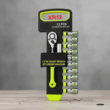 Set Dados 1/2 12 Piezas Acero Cromo Vanadio Tecnopro Chicharra Xr12