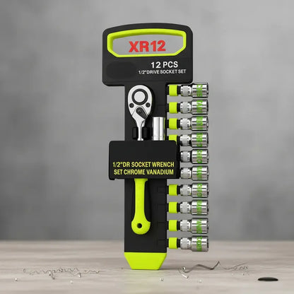 Set Dados 1/2 12 Piezas Acero Cromo Vanadio Tecnopro Chicharra Xr12