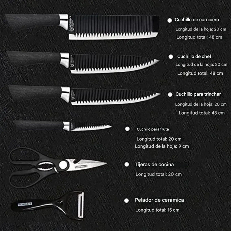 Set De Cuchillos Cocina Profesional Multiuso Tijera+pelador Negro
