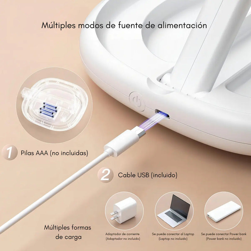 Espejo Con Luz Led Para Maquillaje Plegable + Aumento X 10 Telotenemos Espejo Redondo Circular Giratorio Para Maquillaje Blanco