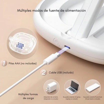 Espejo Con Luz Led Para Maquillaje Plegable + Aumento X 10 Telotenemos Espejo Redondo Circular Giratorio Para Maquillaje Blanco