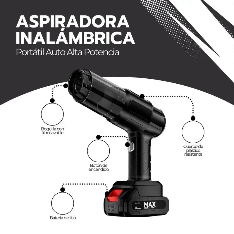 Aspiradora Inalámbrica Portátil Auto Alta Potencia 13000mah Negro