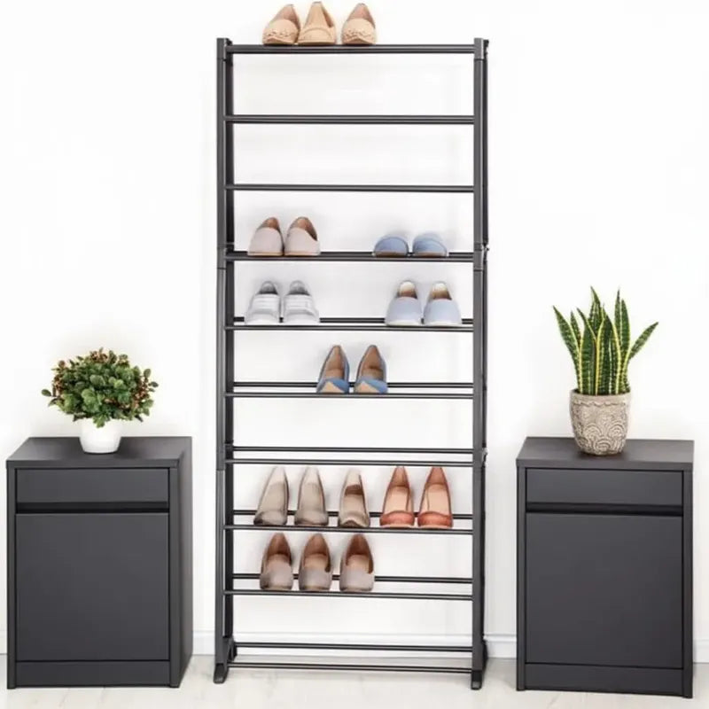 Rack Zapatero Organizador 30 Pares Tenis Zapatos 10 Niveles Color Negro