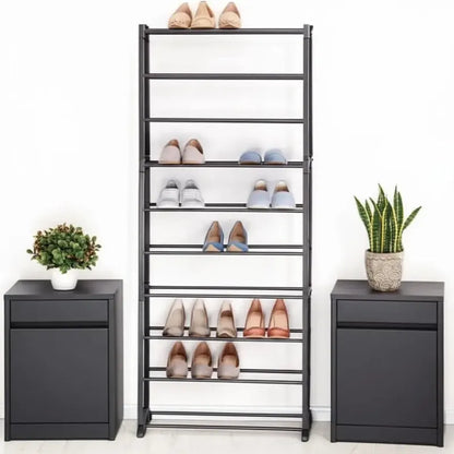 Rack Zapatero Organizador 30 Pares Tenis Zapatos 10 Niveles Color Negro