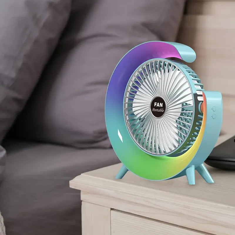 Mini Ventilador De Escritorio Portátil Irm Con Luz Led Multicolor Y Carga Usb 23.5 Cm 50hz/60hz Blanco Abs 3