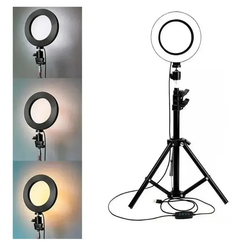 Anillo Aro Luz Led Fotografía 26 Cm + Trípode Ajustable Estructura Negro Luz Blanco Frío