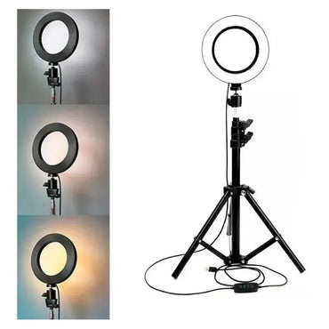 Anillo Aro Luz Led Fotografía 26 Cm + Trípode Ajustable Estructura Negro Luz Blanco Frío