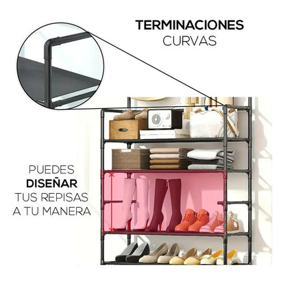 Perchero Zapatero Organizador 4 Niveles Ganchos Móviles De Acero Metálico Fasilyt Color Negro