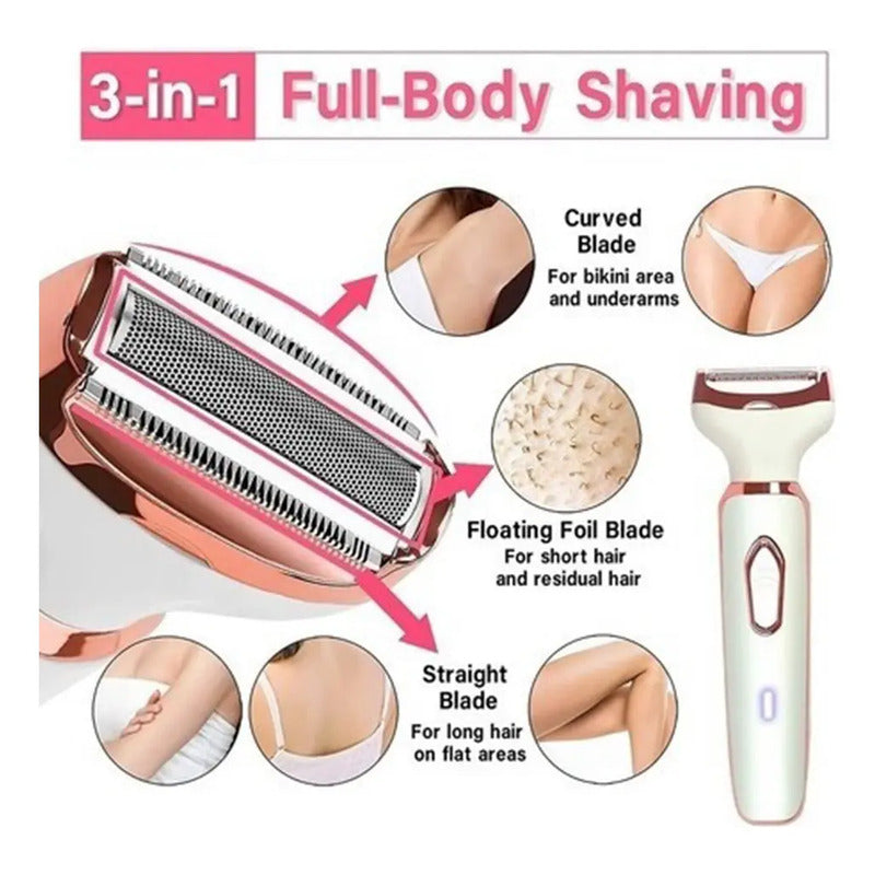 Depiladora Electrica Mujer, 4 En 1 Rasuradora Mujer Portátil Sin Dolor, Afeitadora Femenina Usb Recargable, Impermeable Ipx7, Apto Para Bikini, Axilas, Brazos Y Facial Blanco
