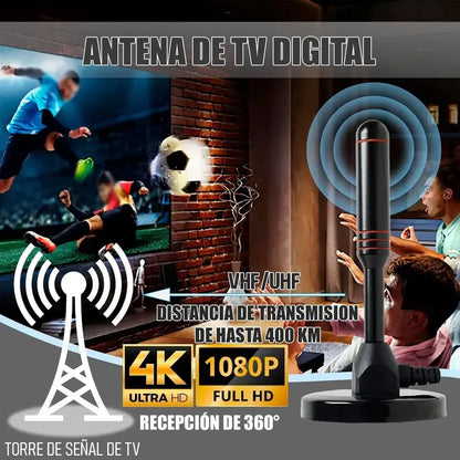 Antena Digital Para Tv De Exterior E Interior, Con Cable De 5 M Negro