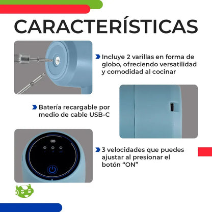 Mini Batidora De Mano 2 En 1 Recargable Inalámbrica Usb Slim Company Batidor Eléctrico Para Huevos Cremas Color Azul 50/60 Hz