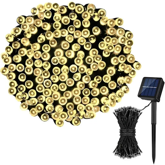 Luces Guirnalda Solar 200 Led Calidas Calido 20m Navidad Dorado