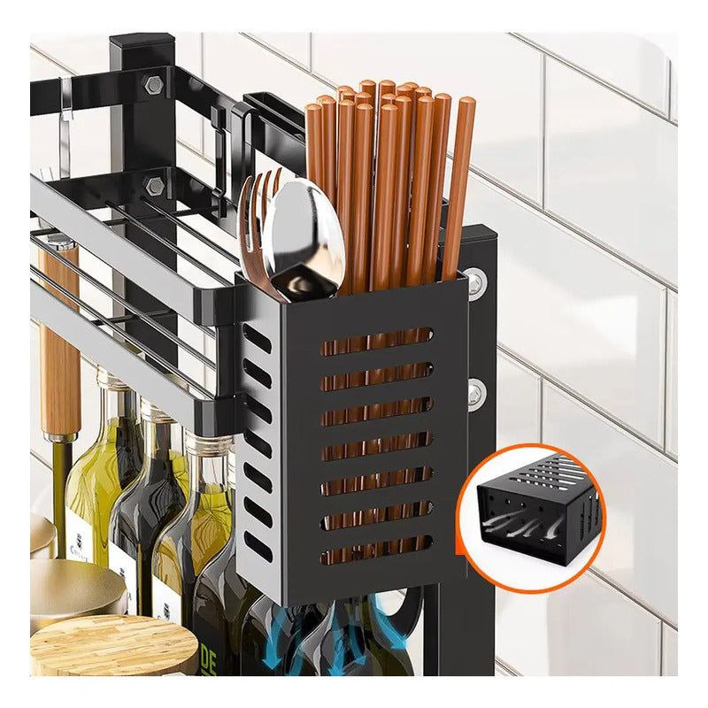 Estante Organizador De Especias Especiero 2 Niveles Multifuncional Color Negro