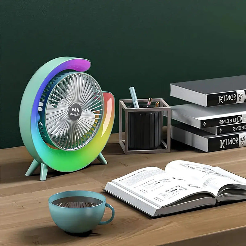 Mini Ventilador De Escritorio Portátil Irm Con Luz Led Multicolor Y Carga Usb 23.5 Cm 50hz/60hz Blanco Abs 3