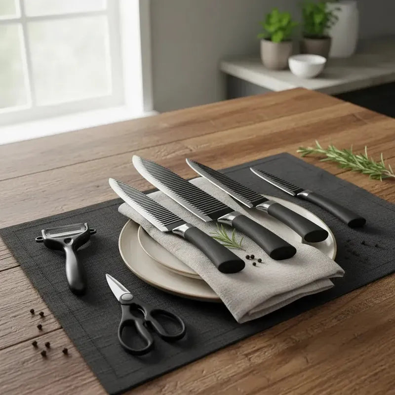 Set De Cuchillos Cocina Profesional Multiuso Tijera+pelador Negro